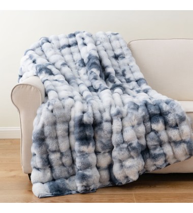 Tie Dye WaterBlue Color 100%Polyester Thick Weight 720GSM Double Sides Luxury Minky Faux Fur Throw Blanket Housewarming gift