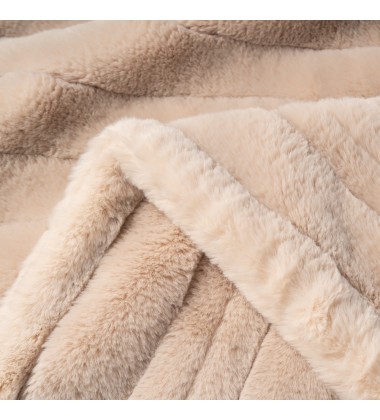 Classical Super Soft Cozy Taupe Channel Striped Reversible Double Sided Wearable Fox Faux Fur Throw Blankets for winter