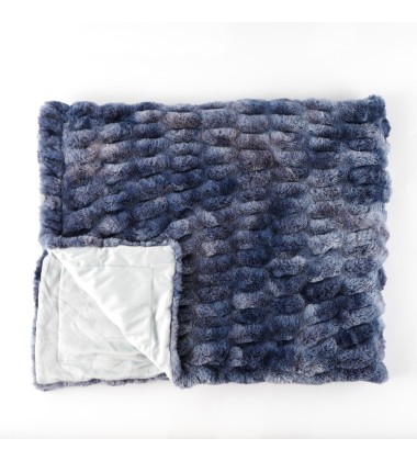 Nordic Style Fuzzy Cozy Warm Tie Dye Navy Blue Faux Fur Soft Wave Ruched Faux Fur Throw Blanket