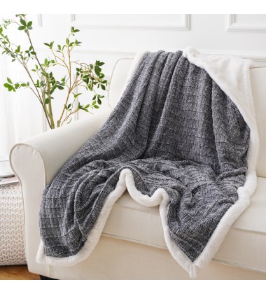 Luxury Gray Plush Fuzzy Chunky Knit Chenille Yarn Knit Faux Throw Blanket for Bed Sofa Chair Home