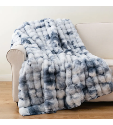 Luxury PomPom Bubble Snuggle No Shedding Poly Super Soft Faux Rabbit Fur Bubble Faux Fur Fabric Large Double Sides Minky Blanket