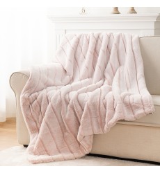 Luxury Pink Back Printed Cutting Channel Stripe Frosted Double Sides Cozy Soft Faux Fur Minky Throw Blankets for Couch Sofa Bed