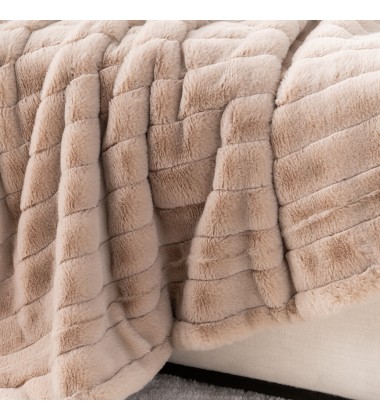 Classical Super Soft Cozy Taupe Channel Striped Reversible Double Sided Wearable Fox Faux Fur Throw Blankets for winter