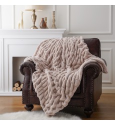 Luxury Soft Reversible Warm Thick Fluffy Fuzzy Back Printed Ruched Faux Fur Bed Blanket