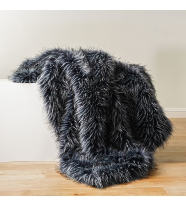 Gray Luxury Modacrylic Fluffy Fur Throw Animal Friendly Fox Fur Fluffy Faux Fur Blanket