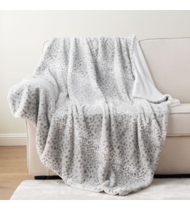 Hot Selling Reversible Super Soft Fuzzy Snow Leopard Print Fake Fur Throw Blanket for winter