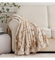 Camel Tie Dye Luxury Sculpted Faux Fur Throw Blanket Ruched Elegant Fur Blanket for Home Sofa Couch