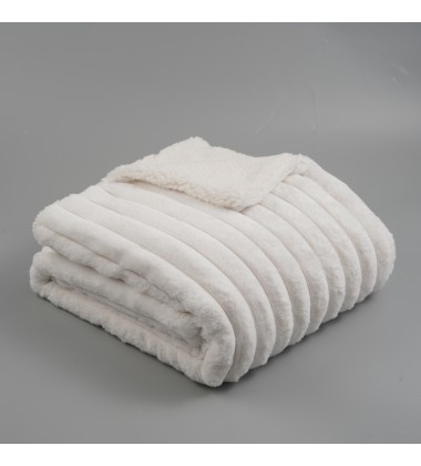 Luxury Warm Reversible Jacquard Striped Faux Fur Minky Sherpa Snow White Throw Blanket Super Soft Fuzzy Fleece Sofa Blanket