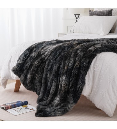 Black Tie Dye Decorative Soft Fluffy Faux Fur Throw Blanket