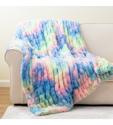 Adult Baby Sized Super Soft Fuzzy Double Sides Rainbow Tie Dye Ruched Faux Fur Minky Throw Blankets Hugs for deco