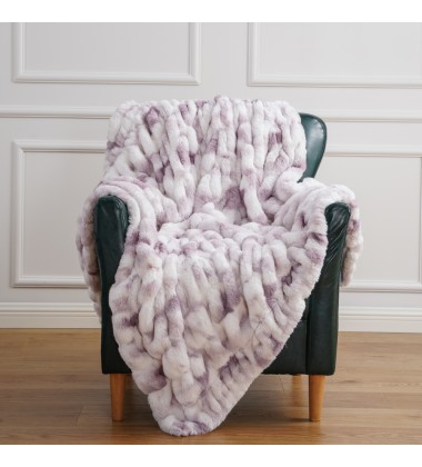 New Color Elegant Tie Dye Purple Ruched Faux Fur Minky Blanket for winter 5060 Premium Soft Cozy Brushed Long Fur For Bed