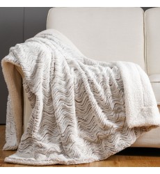 Reversible Thick Double Sides Luxury Brushed Wave Pattern PV Fur Sherpa Throw Blankets for sofa