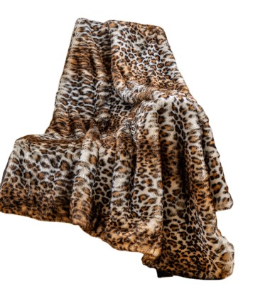 Faux Fur Bed Blanket in Leopard Print Reversible Soft Fluffy Minky Fleece Throw Blanket