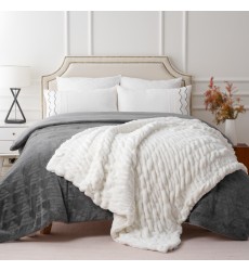 Ruched Luxurious Soft Faux Rabbit Fur Throw Blanket Fuzzy Throw Blanket for Couch Bed Sofa Luxury Ruched Warm Throws Blankets