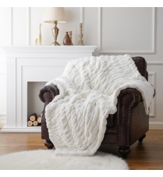 Beige Oversized Softest Warm Elegant Stretchy Cozy Faux Fur Home Throw Blanket 60