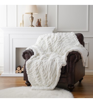 Beige Oversized Softest Warm Elegant Stretchy Cozy Faux Fur Home Throw Blanket 60