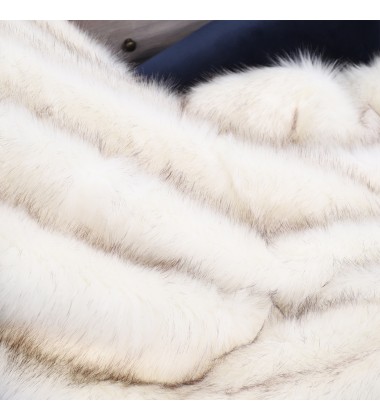 European Style Luxury White Fake Fox Fur Throw Blanket Tip Dye Print Faux Fur Throw Blankets Luxurious