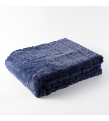 Blue Faux Rabbit Fur Micromink Reversible Throw Blanket Bed Throws 50x60  Size