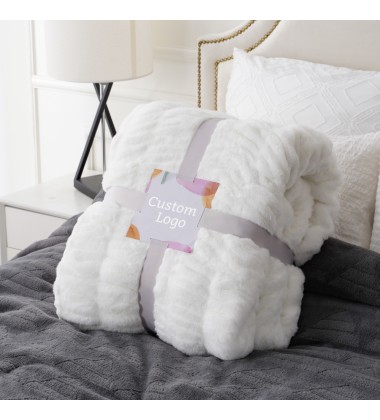 Ruched Luxurious Soft Faux Rabbit Fur Throw Blanket Fuzzy Throw Blanket for Couch Bed Sofa Luxury Ruched Warm Throws Blankets