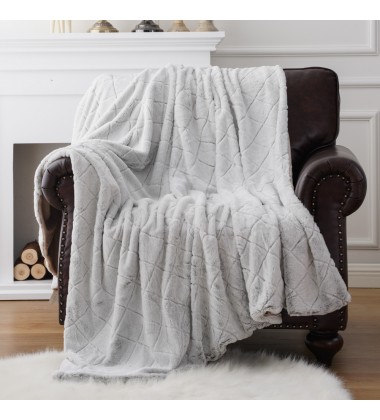 10 foot by 10 foot Large Blanket Gray Frosted Back Printed Checked Pattern Super Soft High Quality Fuzzy Faux Fur Throw Blanket