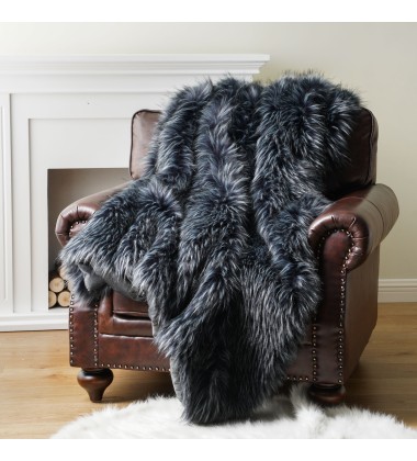 Gray Luxury Modacrylic Fluffy Fur Throw Animal Friendly Fox Fur Fluffy Faux Fur Blanket