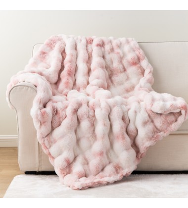 Luxury PomPom Bubble Snuggle No Shedding Poly Super Soft Faux Rabbit Fur Bubble Faux Fur Fabric Large Double Sides Minky Blanket