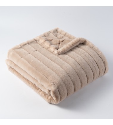 Classical Super Soft Cozy Taupe Channel Striped Reversible Double Sided Wearable Fox Faux Fur Throw Blankets for winter