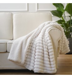 Luxury Warm Reversible Jacquard Striped Faux Fur Minky Sherpa Snow White Throw Blanket Super Soft Fuzzy Fleece Sofa Blanket