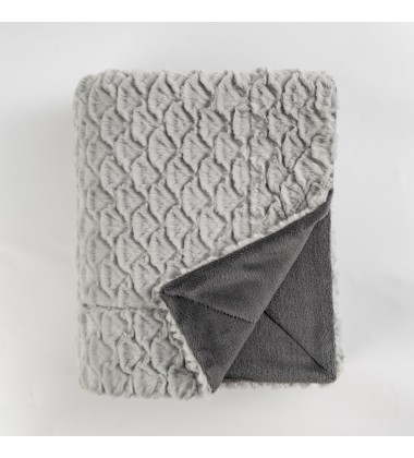 European Style luxury Grey Marl Brushed Embossed Geometric Conch Fox Real Faux Fur Blankets