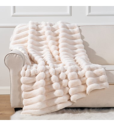 Super Soft Tie Dye Jacquard Stripe Faux Fur Minky Throw Blanket and Cushions