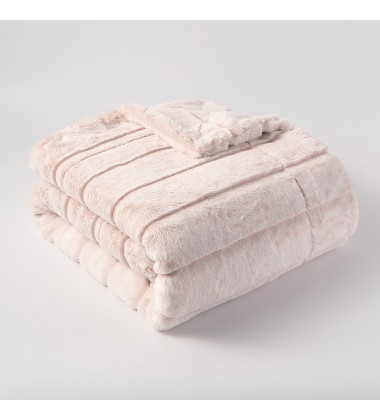 Luxury Pink Back Printed Cutting Channel Stripe Frosted Double Sides Cozy Soft Faux Fur Minky Throw Blankets for Couch Sofa Bed