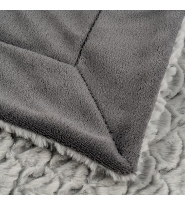 European Style luxury Grey Marl Brushed Embossed Geometric Conch Fox Real Faux Fur Blankets