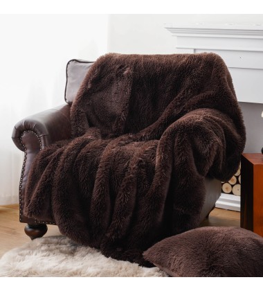 AW24 Luxury Fluffy Plush Super Soft Hand Feeling Brown Shaggy Long Fur Throw Blankets for Winter