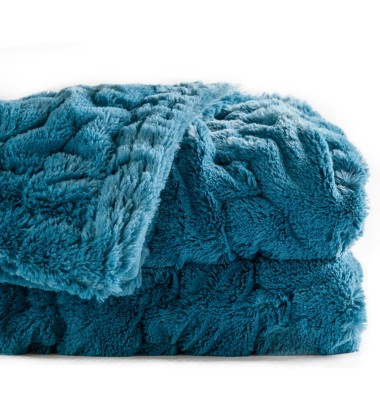 Luxury Soft Faux Mink Fur Throw Blanket Solid Blue Fuzzy Plush Elegant Reversible for Sofa Chair Couch Living Bedding