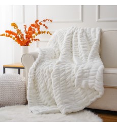 60 X 72inch Luxury Modern Soft Double Side White Spandex Faux Fur Rabbit Throw Blanket