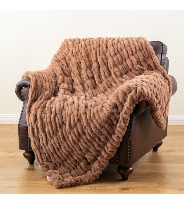 Ins Hottest Selling Camel Tie Dye Double Sides Super Soft Elegant Ruched Faux Fur Minky Throw Blankets for winter