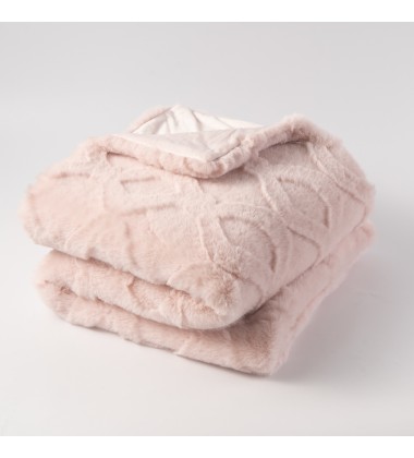 Super Soft No Shedding Short Fur Geometric Pattern Pink Faux Rabbit Fur Plush Blankets