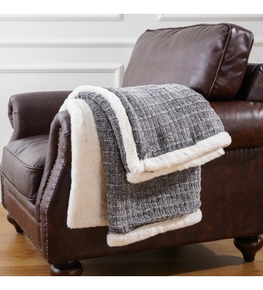 Luxury Gray Plush Fuzzy Chunky Knit Chenille Yarn Knit Faux Throw Blanket for Bed Sofa Chair Home