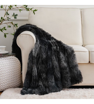 Black Tie Dye Decorative Soft Fluffy Faux Fur Throw Blanket