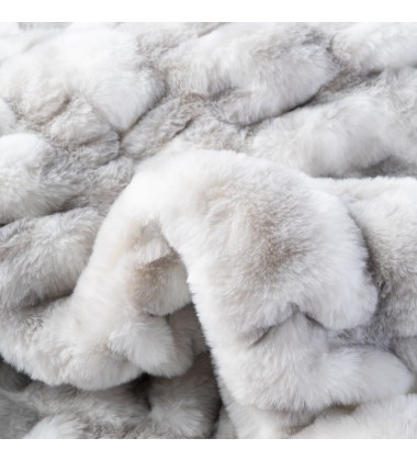 Newest Luxury Decorative Thick Weight Reversible Soft No Shedding Discharge Printing Cutting Channel Faux Rabbit Fur Blanket