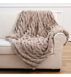 Plush Throw Luxurious Embossed Ruched Fur Blanket Cream Brown Wolf Premium Quality Faux Fur Throw Blanket