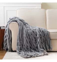 Quilted Faux Fur Minky Throw Blanket Noval Super Soft Gray Double Sides Bubble Minky Throw Blankets for Winter