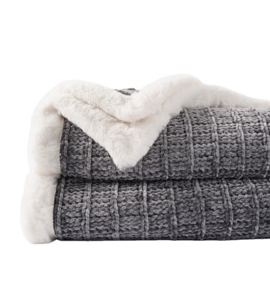 Luxury Gray Plush Fuzzy Chunky Knit Chenille Yarn Knit Faux Throw Blanket for Bed Sofa Chair Home