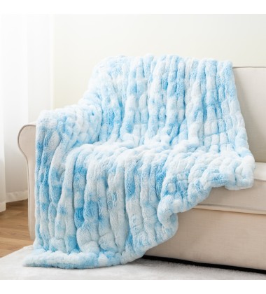 Adult Baby Sized Super Soft Fuzzy Double Sides Rainbow Tie Dye Ruched Faux Fur Minky Throw Blankets Hugs for deco