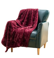 Faux Fur Reversible Maroon Red Tie-dye Brushed Embossed Sherpa Throw Blanket for Sofa Couch and Bed