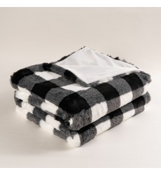 Korean Ultra Soft Black and White Checker Buffalo Plaid Christmas Blanket Faux fur Throw Blankets