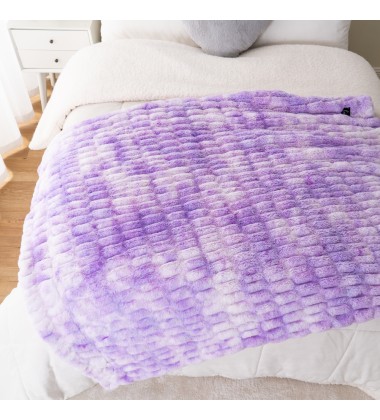 Double Sided Ultra Plush Cozy Large Tie dye Lavender Purple Adult Baby Ruched Faux Fur Minky Throw Blanket Ruched Minky Fabric