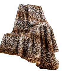 Faux Fur Bed Blanket in Leopard Print Reversible Soft Fluffy Minky Fleece Throw Blanket